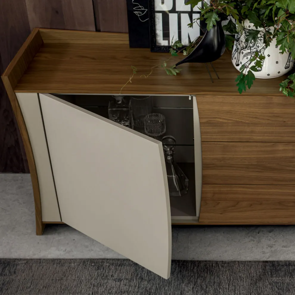 Sideboard aus lackiertem Holz 2 Türen 3 Schubladen Curvilinear Italian Design - Celio