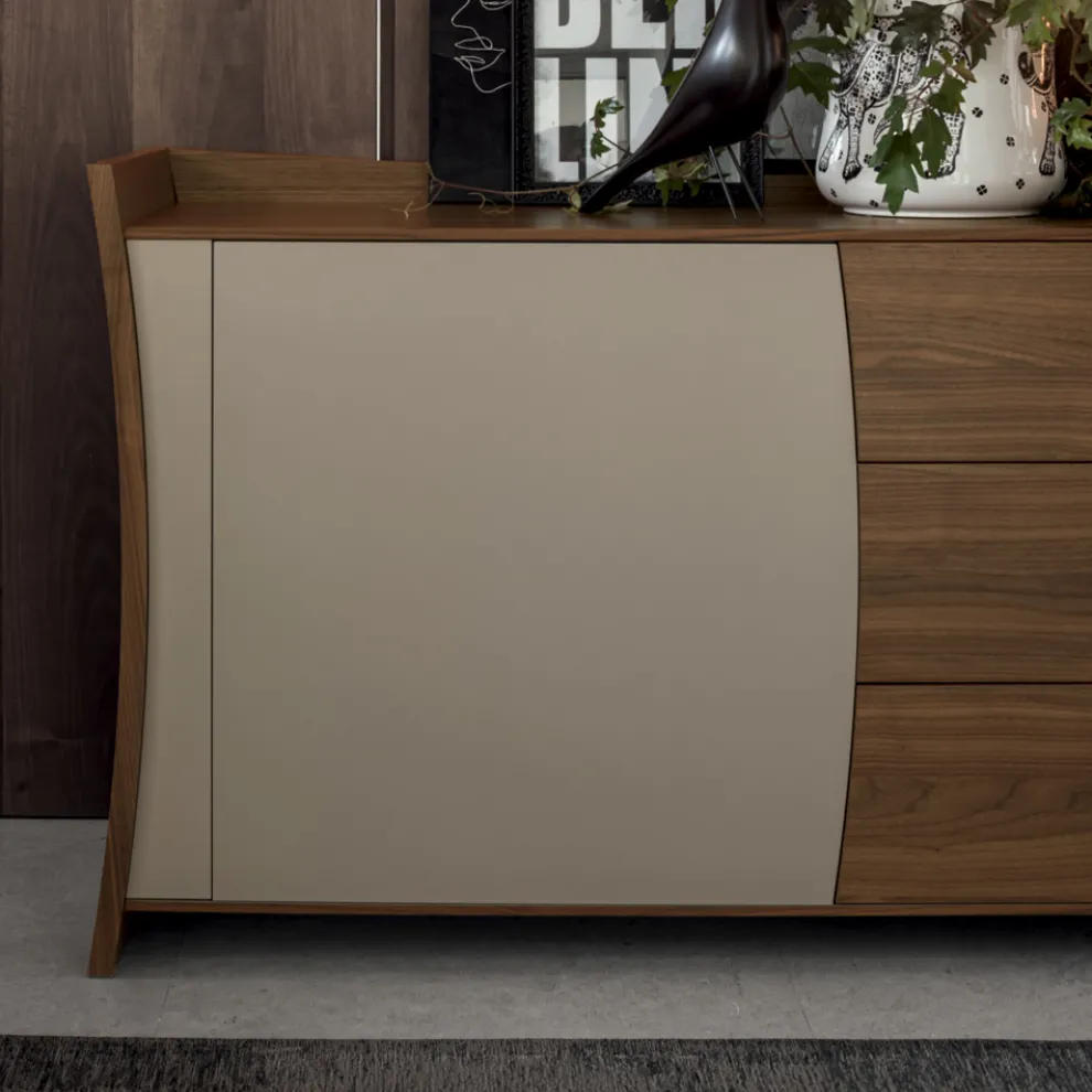 Sideboard aus lackiertem Holz 2 Türen 3 Schubladen Curvilinear Italian Design - Celio