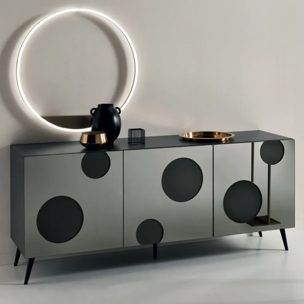 Sideboard aus Melaminholz mit 3 Spiegeltüren Made in Italy - Lucinda
