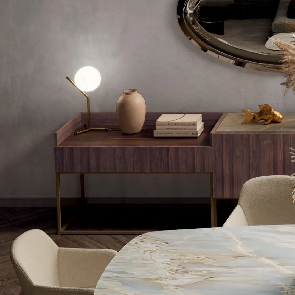 Sideboard aus Tannenholzplatte mit Canaletto-Walnussfurnier – Salerno