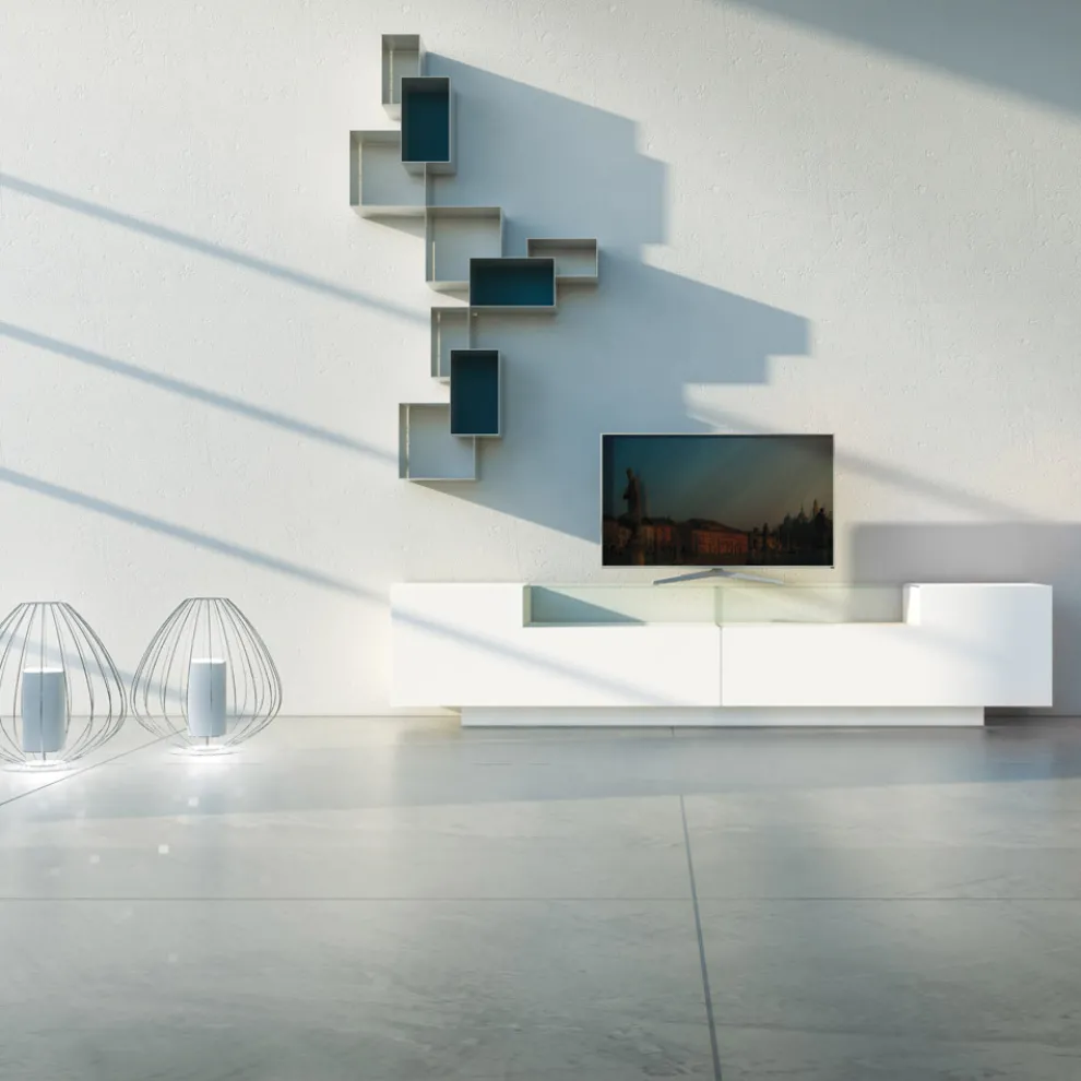 Sideboard aus weißem MDF mit Glaskasten und Sockelfuß Made in Italy - Kisha