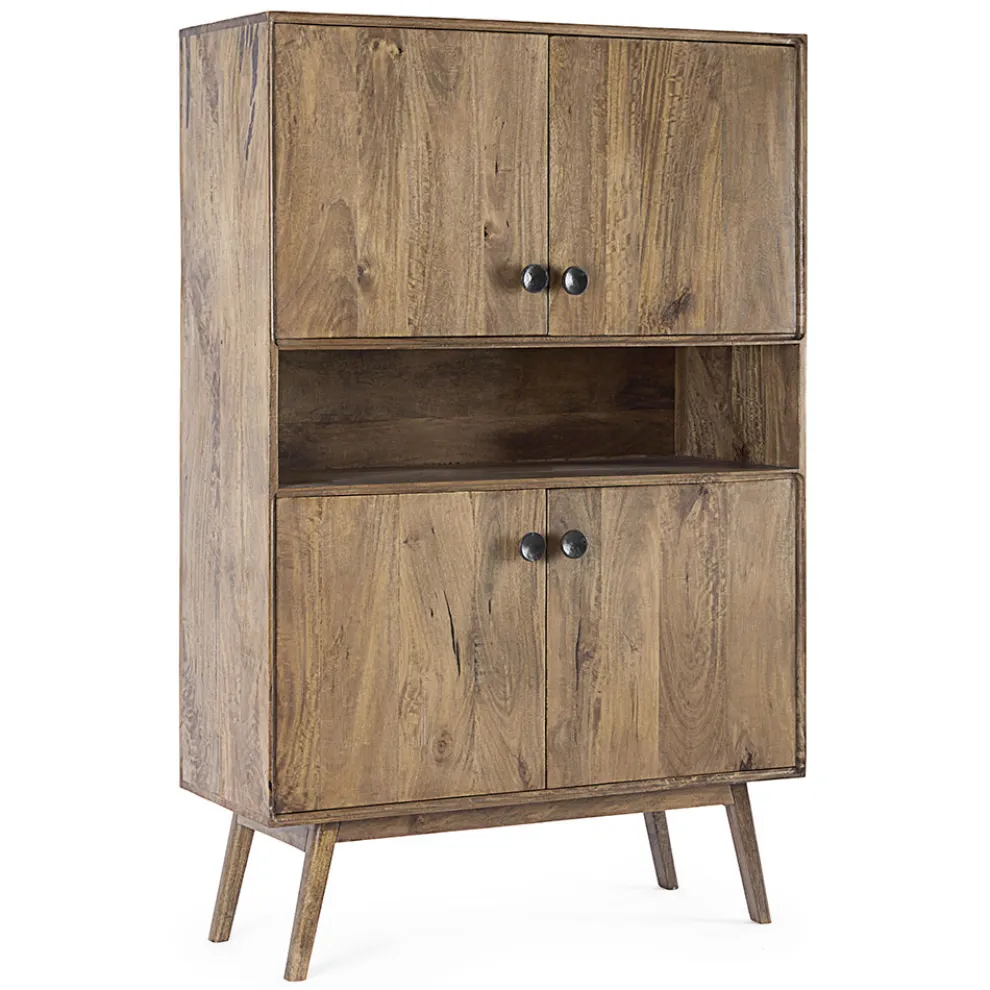 Sideboard mit 4 Türen und Regal aus Mangoholz im Vintage-Stil - Desiderio