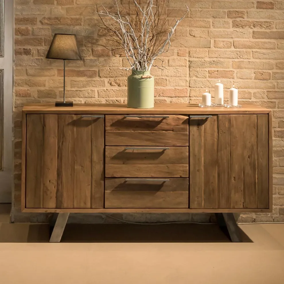 Sideboard mit 2 Türen und 3 Schubladen aus recyceltem Tropenholz - Slide