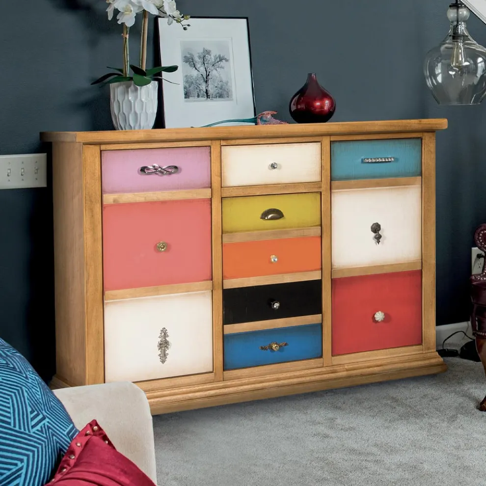 Sideboard mit farbigen Schubladen und verschiedenen Griffen, hergestellt in Italien – Shiva