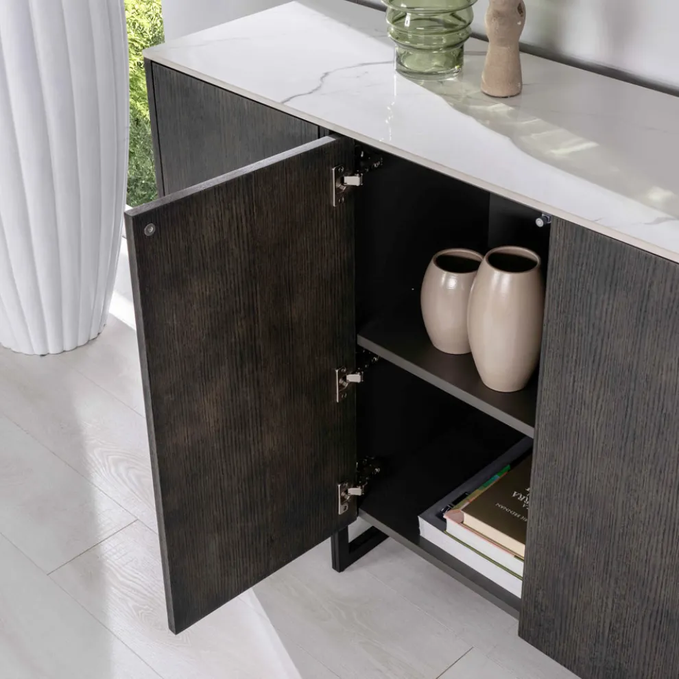 Sideboard mit MDF, Keramikstruktur und 4 Türen mit Soft-Closing – Click