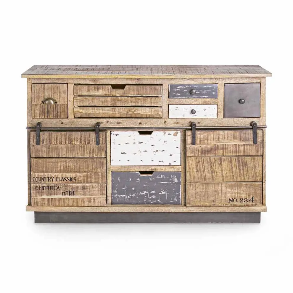 Sideboard mit Struktur aus Mangoholz und Stahl im Industriestil - Vidia