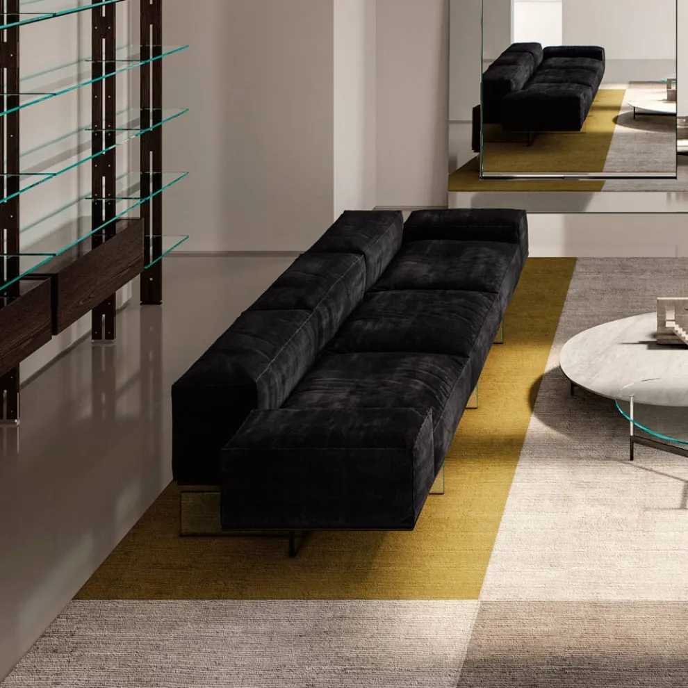 3-Sitzer-Sofa aus extraklarem Glas und Stoffsitz, hergestellt in Italien – Rory