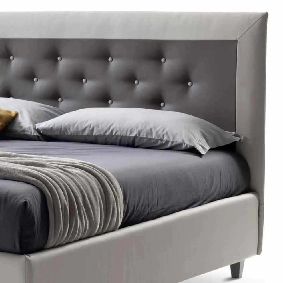 Doppelbett mit Box und Kopfteil mit Öko-Lederknöpfen Made in Italy - Arturo