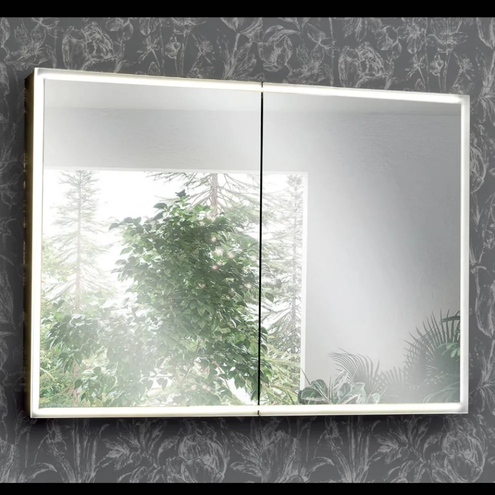 Spiegelbehälter aus Holz mit Doppelspiegel und Lichtern, hergestellt in Italien – Darwin