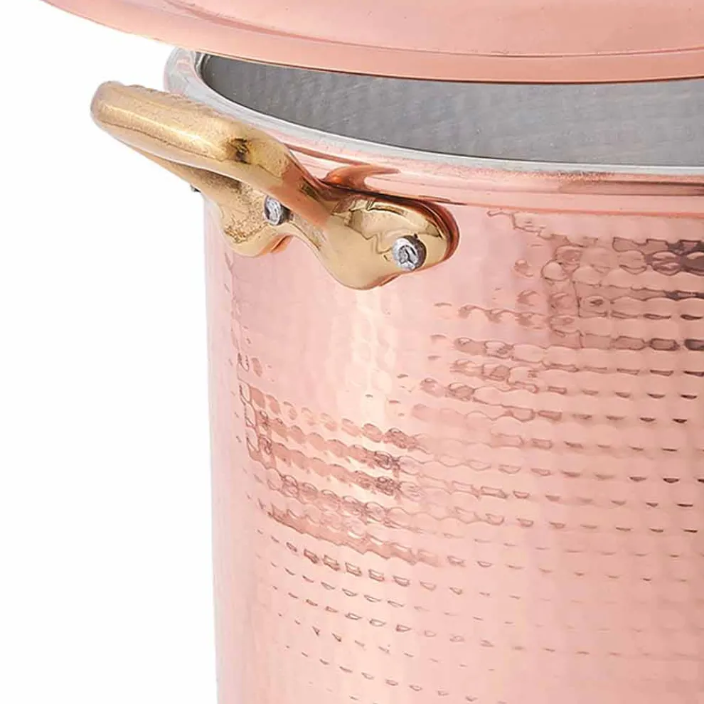Hoher Topf in Hand verzinnt Kupfer mit Griffen und Deckel 24 cm - Mariarita