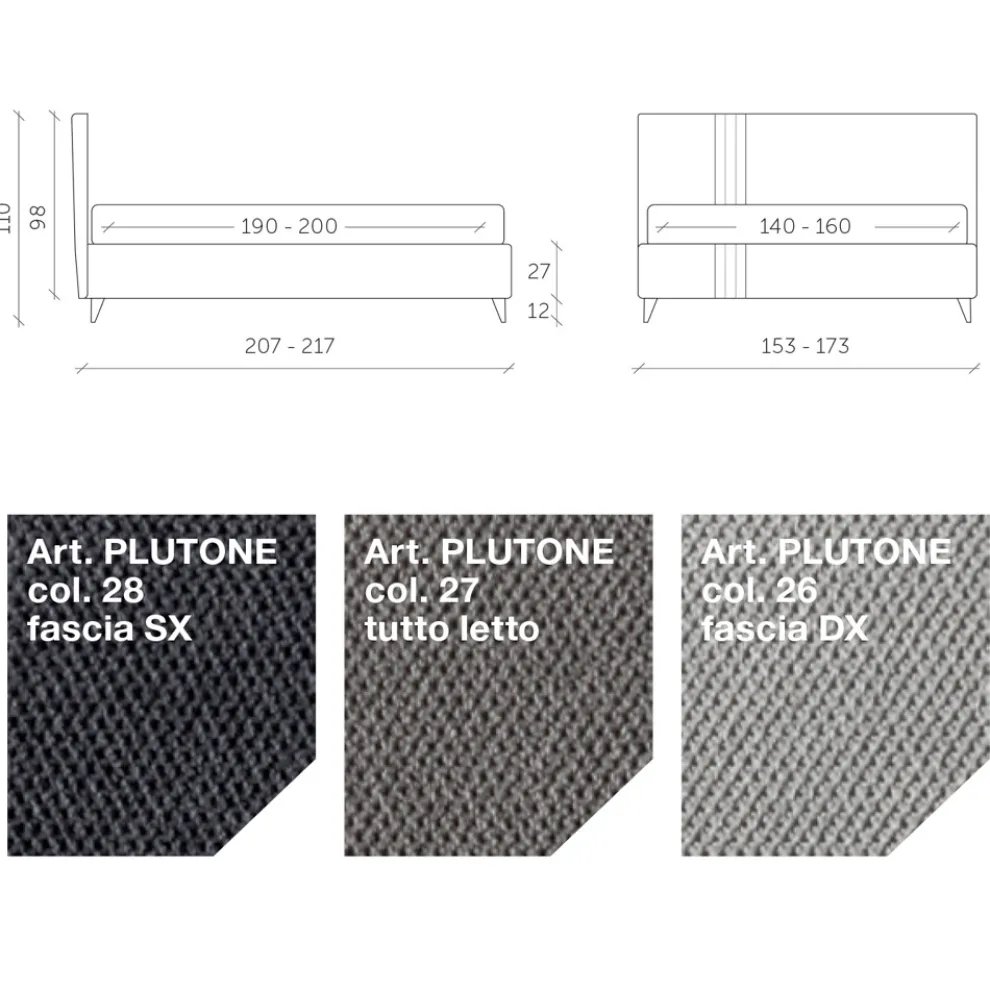 Doppelbett 160x190 mit 2 zweifarbigen vertikalen und parallelen Streifen - Paolo