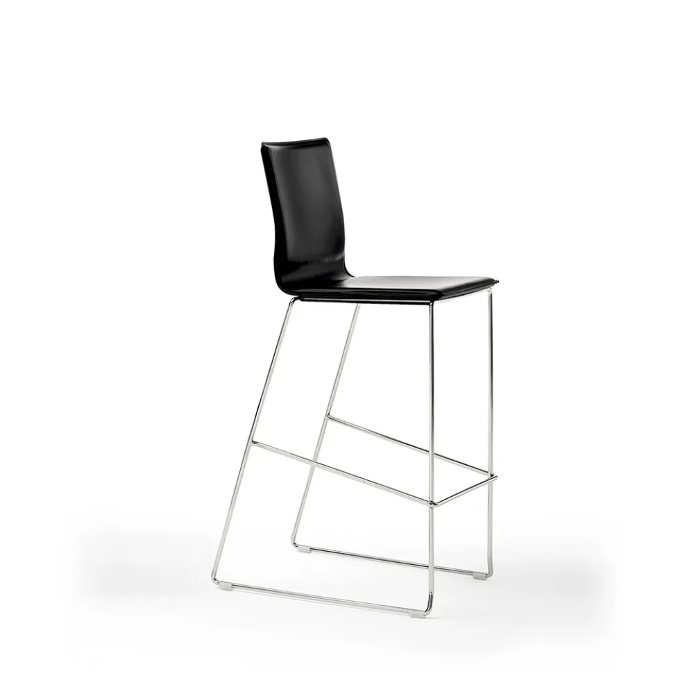 Stapelbarer Designhocker aus Stahl, Holz, Leder, Kunstleder oder Leder, 2 Stück