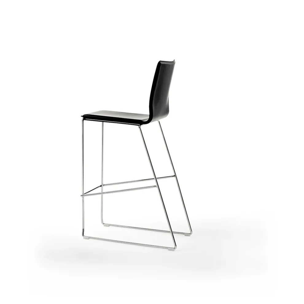 Stapelbarer Designhocker aus Stahl, Holz, Leder, Kunstleder oder Leder, 2 Stück