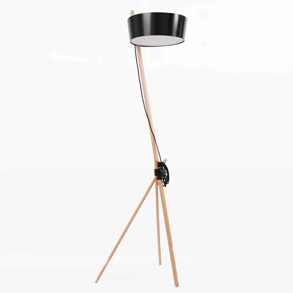 Stehlampe aus Holz und Metall mit Details aus veganem Leder - Avetta