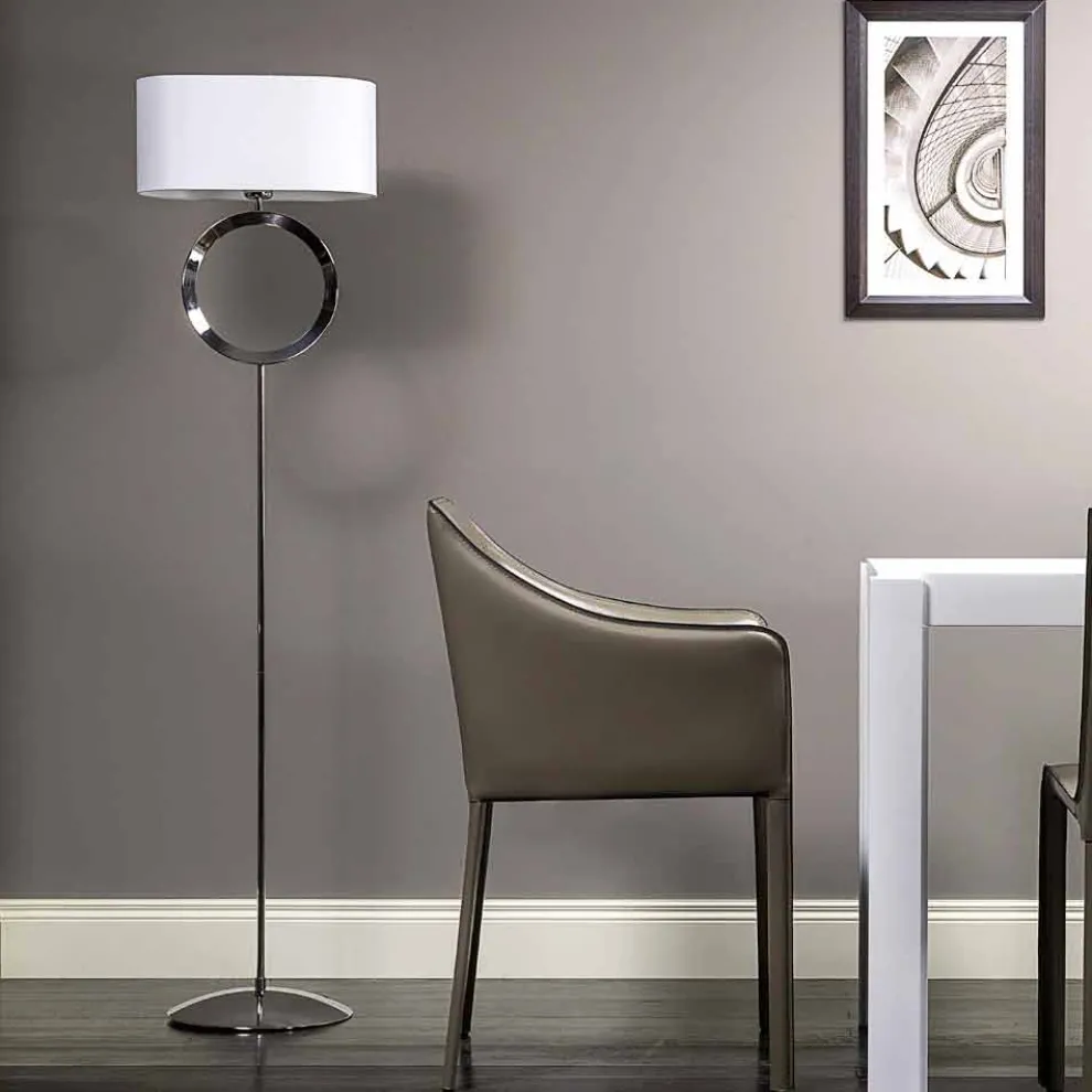Stehlampe aus Stahl mit weißem Lampenschirm Hmax 149,5cm Moon