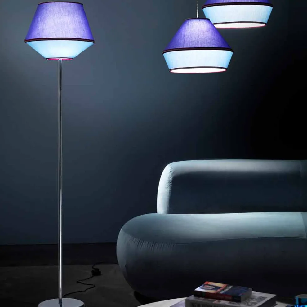 Stehlampe aus verchromtem Metall mit Stofflampenschirm Made in Italy - Soja