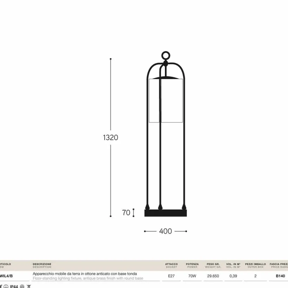Stehlampe für den Außenbereich aus messing Pitosforo von Aldo Bernardi