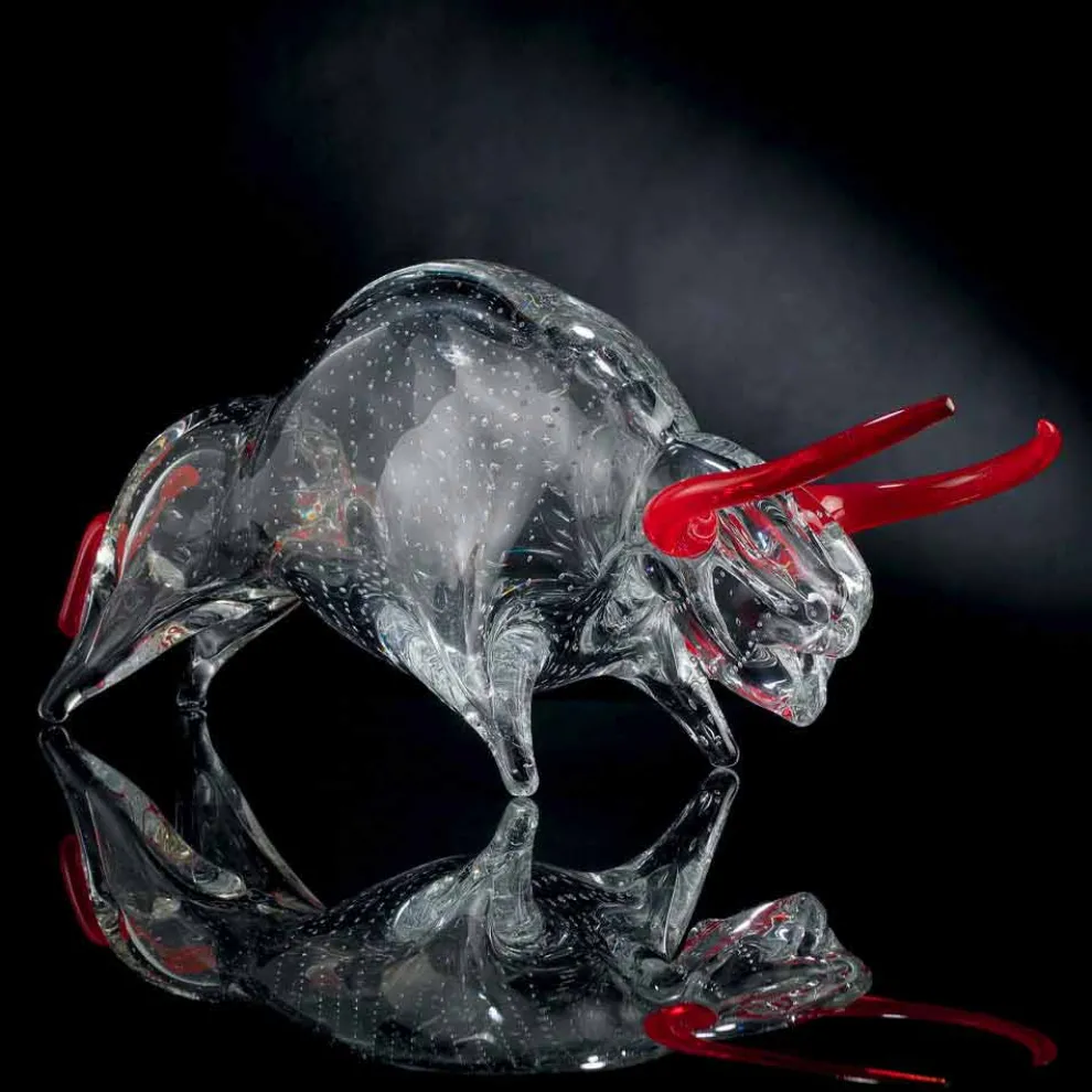 Stierförmiges Ornament aus rotem und transparentem Glas Made in Italy - Torero