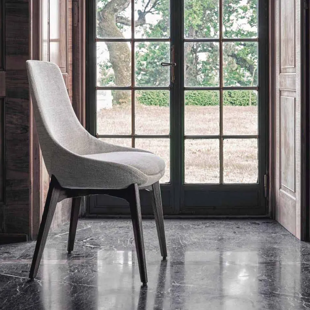 Stoff Esszimmerstuhl mit Holzsockel Made in Italy - Kokosnuss