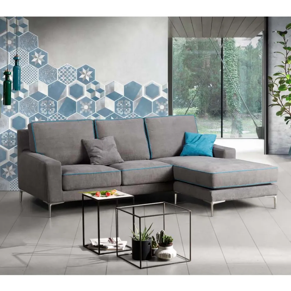 Stoffsofa mit Halbinsel-Hocker und USB-Anschluss Made in Italy - Tenerife