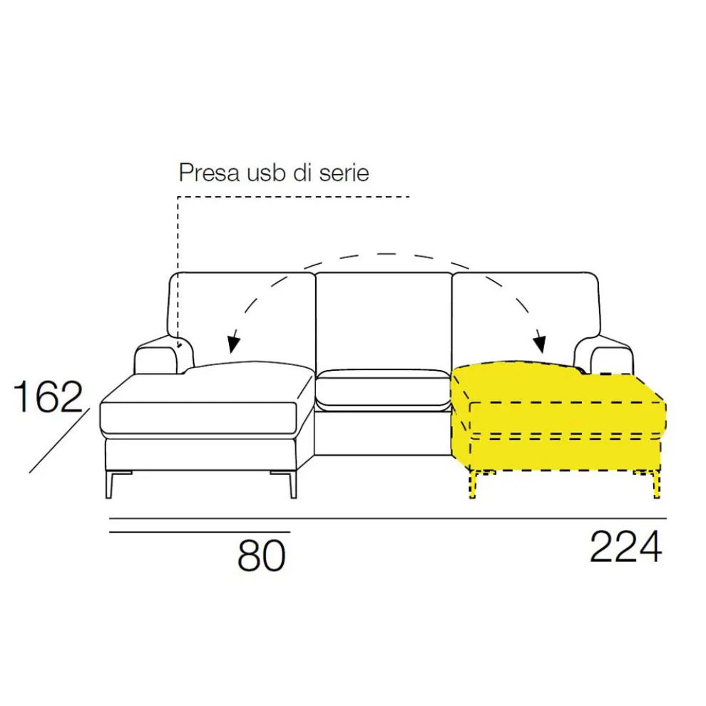 Stoffsofa mit Halbinsel-Hocker und USB-Anschluss Made in Italy - Tenerife