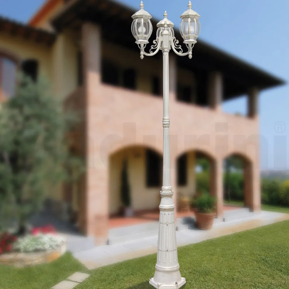 Straßenlampe im Vintage-Stil mit 3 Lichtern aus weißem Aluminium, hergestellt in Italien – Dodo