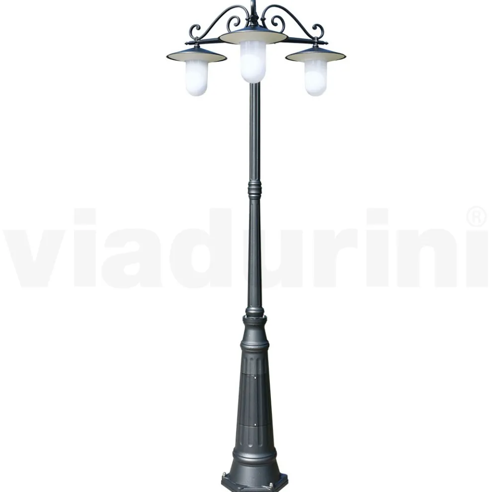 Straßenlampe im Vintage-Stil mit 3 Lichtern aus grauem Aluminium, hergestellt in Italien – Belen