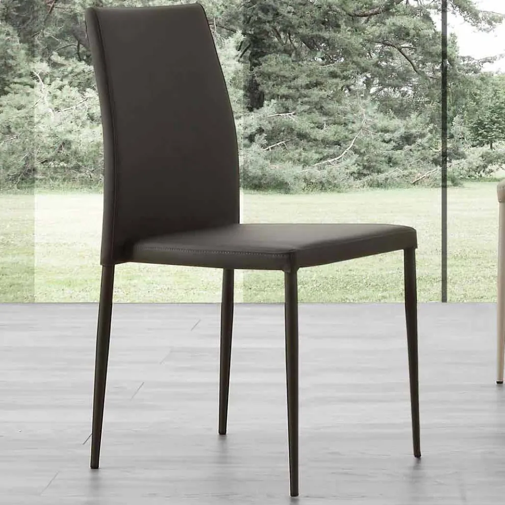 Stuhl aus Metall in Kusteleder bezogen Caserta, modernes Design
