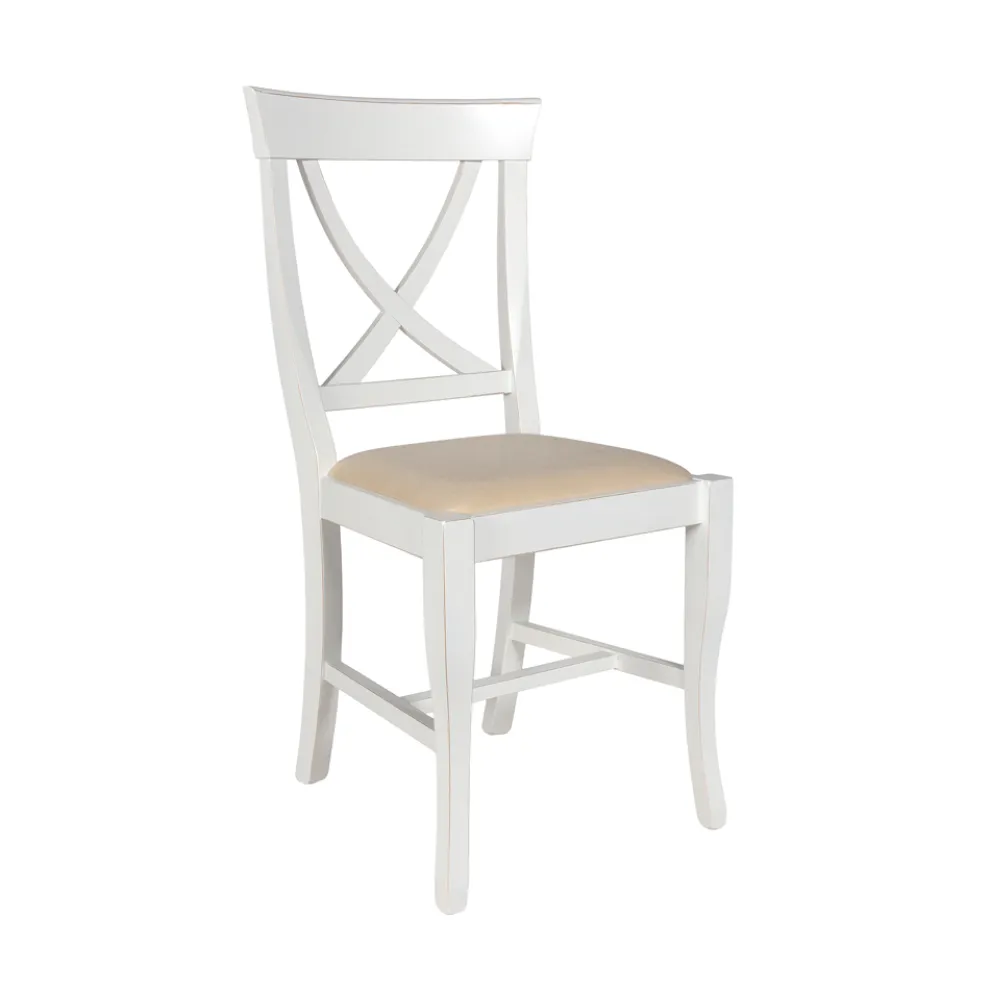 Stuhl aus weißem Holz und Juma-Beige-Stoff, hergestellt in Italien – Diamante