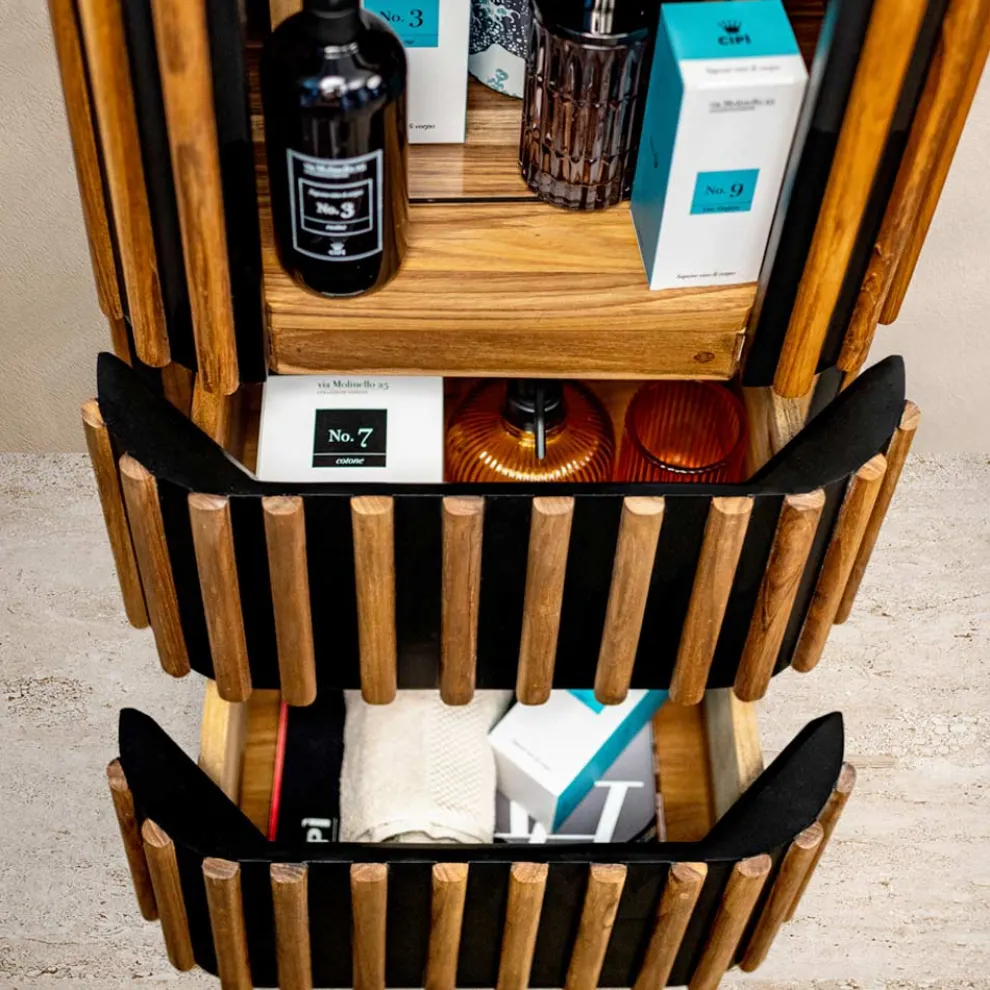 Säulen-Badezimmerschrank aus massivem Teakholz und Mahagoni – Plumeria