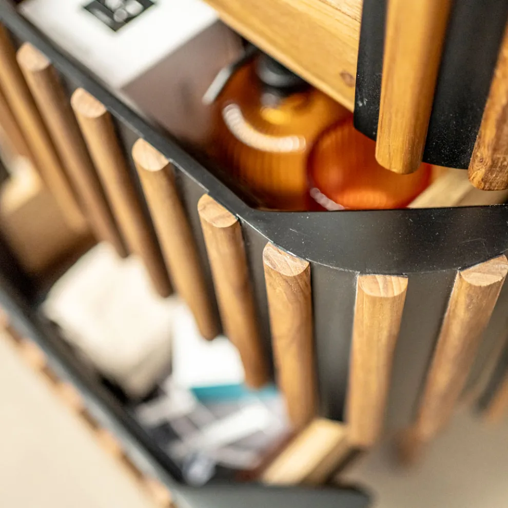 Säulen-Badezimmerschrank aus massivem Teakholz und Mahagoni – Plumeria