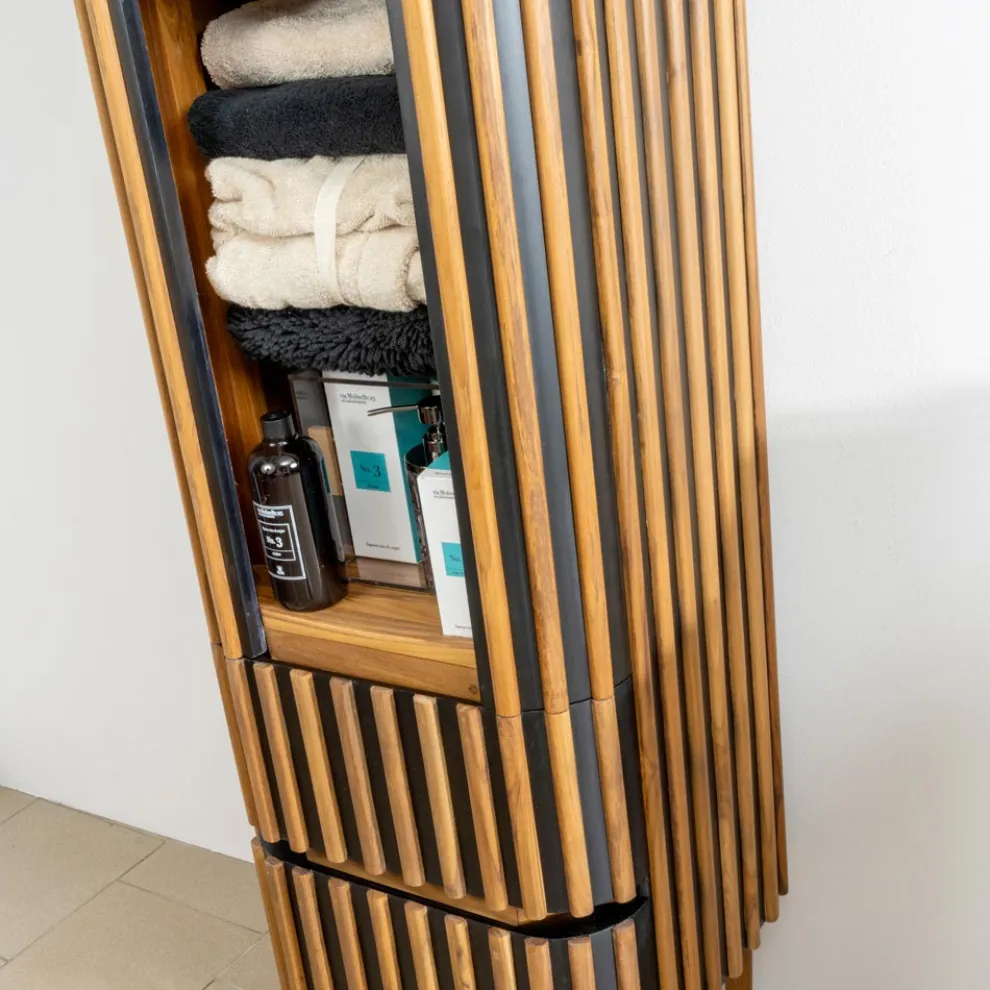 Säulen-Badezimmerschrank aus massivem Teakholz und Mahagoni – Plumeria