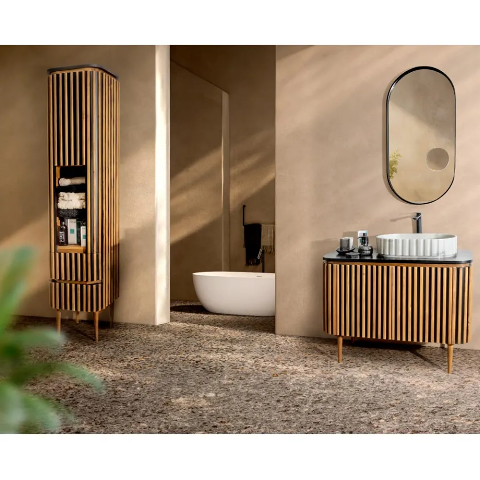 Säulen-Badezimmerschrank aus massivem Teakholz und Mahagoni – Plumeria