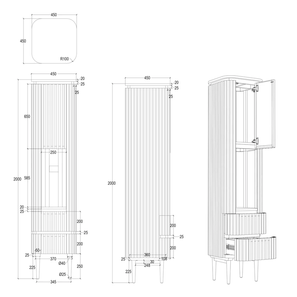 Säulen-Badezimmerschrank aus massivem Teakholz und Mahagoni – Plumeria
