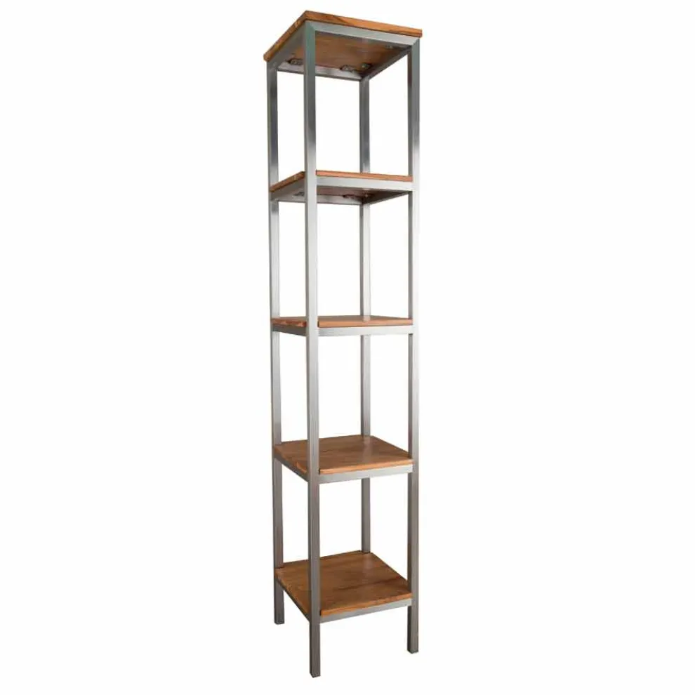 Säulen-Badezimmerschrank aus Teakholz und Stahl mit 4 offenen Regalen - Tamburino