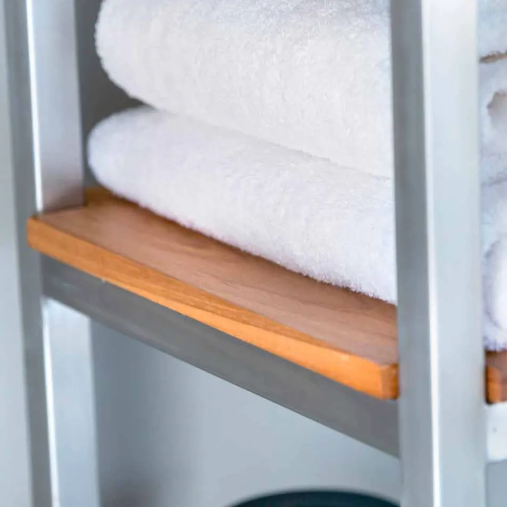 Säulen-Badezimmerschrank aus Teakholz und Stahl mit 4 offenen Regalen - Tamburino