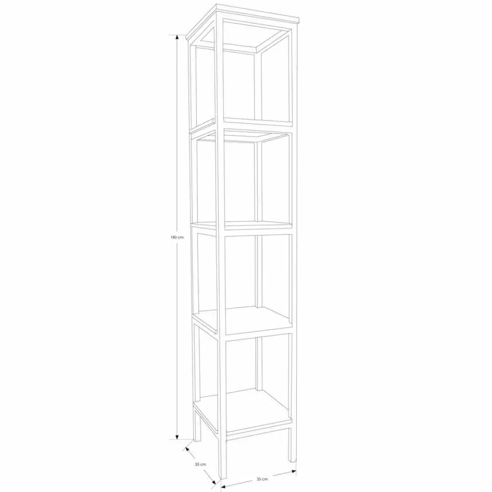 Säulen-Badezimmerschrank aus Teakholz und Stahl mit 4 offenen Regalen - Tamburino