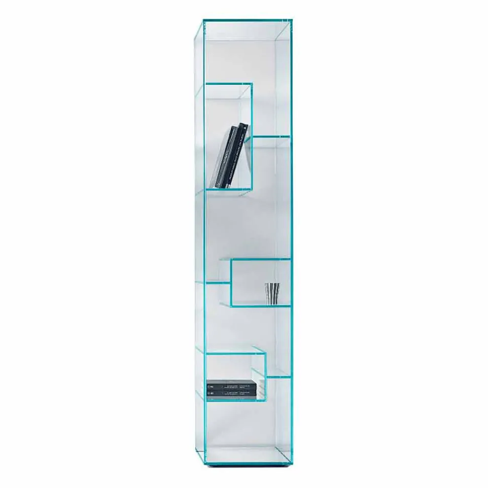 Säulen-Bücherregal aus Extra-Klarglas oder Rauchglas für Wohnzimmer Made in Italy - Linzy