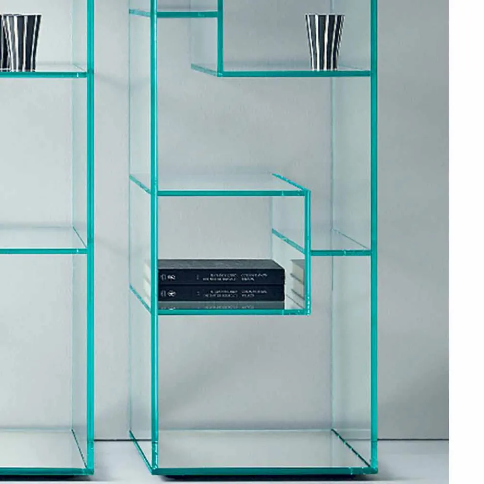 Säulen-Bücherregal aus Extra-Klarglas oder Rauchglas für Wohnzimmer Made in Italy - Linzy