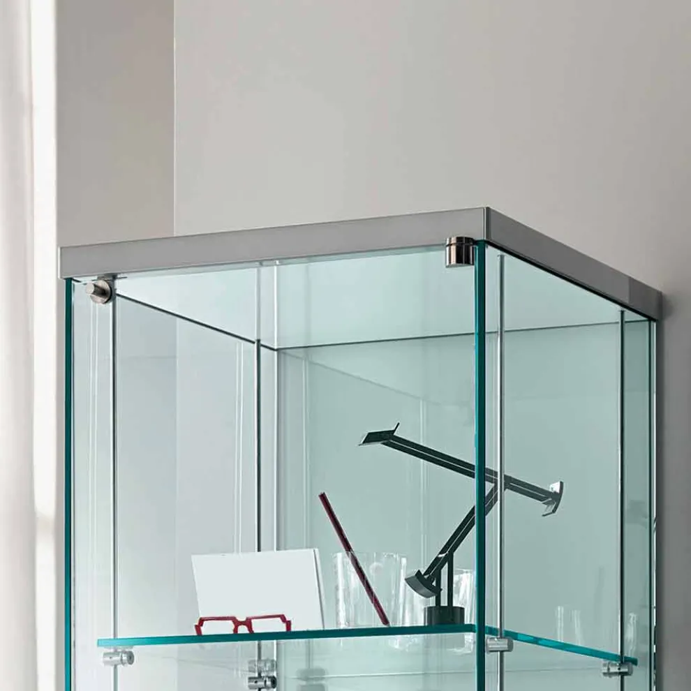 Säulenvitrine aus transparentem Glas mit rechtem oder linkem Knopf - Antonia