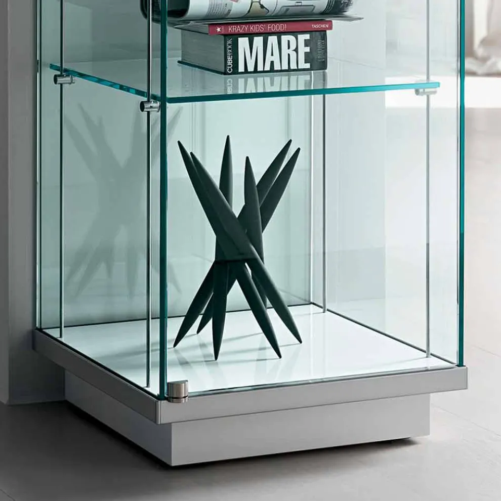 Säulenvitrine aus transparentem Glas mit rechtem oder linkem Knopf - Antonia
