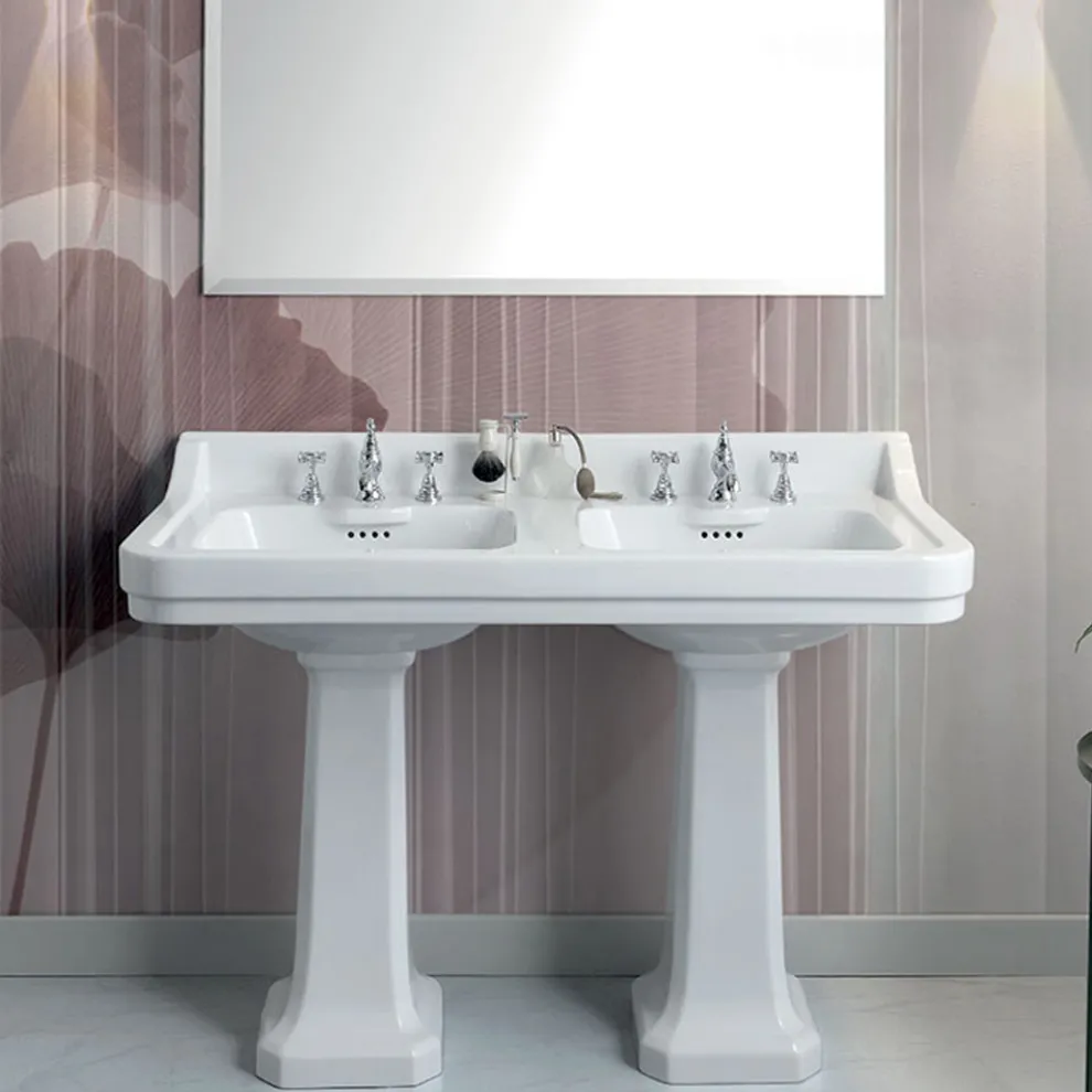 Säulenwaschbecken aus Keramik mit Doppelwaschbecken L 125 cm - Wollie