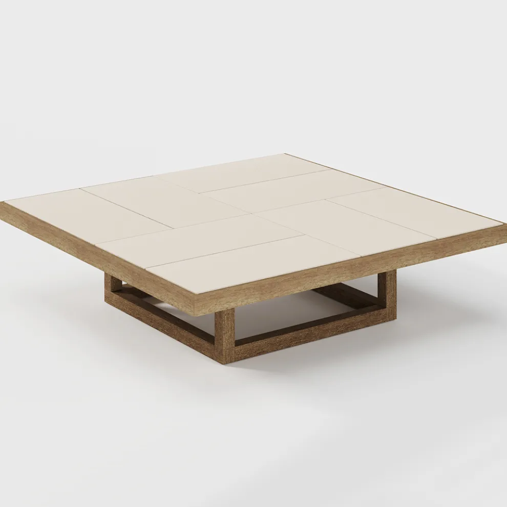 Niedriger Garten-Couchtisch mit Plattenplatte aus Steingut Made in Italy - Bresson