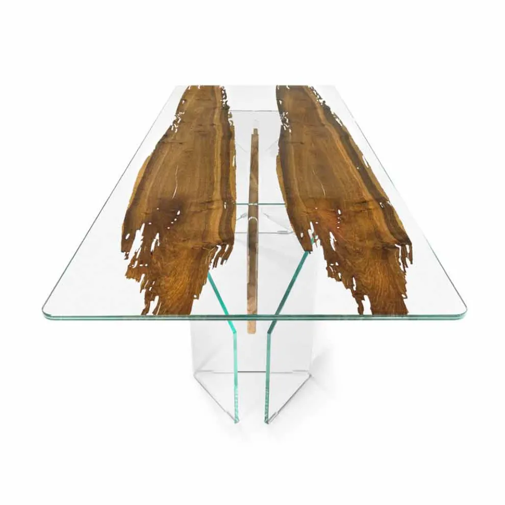 Tisch aus Briccola Holz und Glas rechteckig in modernem Design Venezia