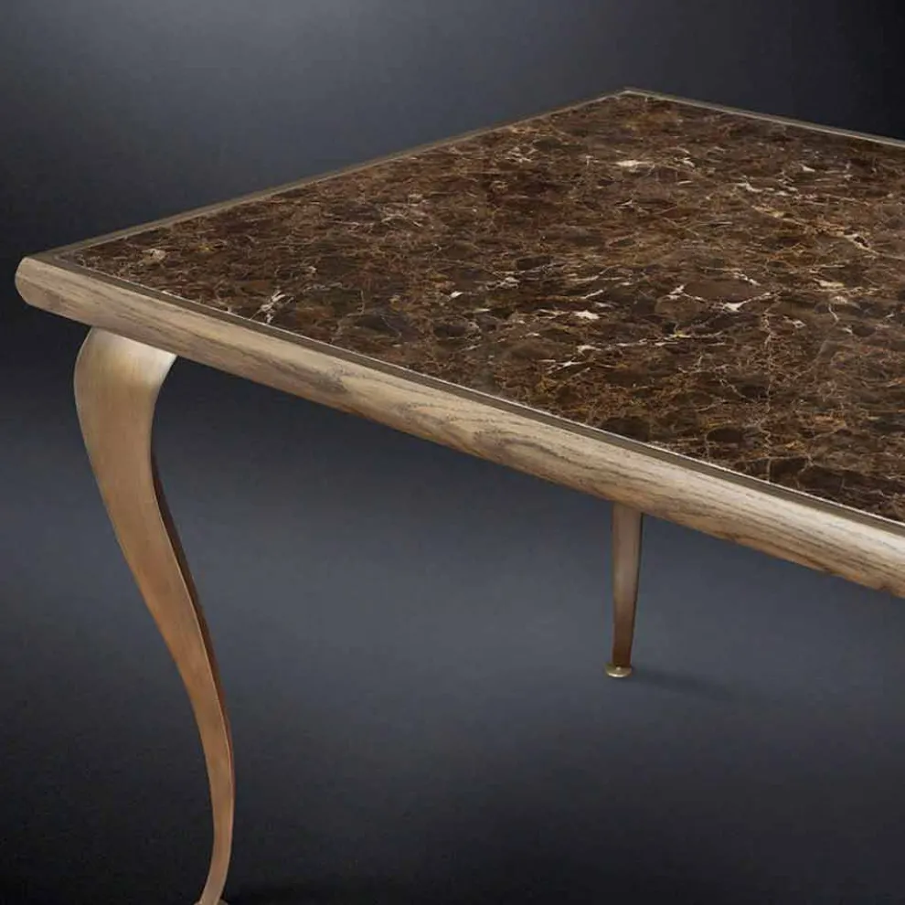 Tisch im neoklassischen Stil aus Massivholz mit Marmorplatte Adam