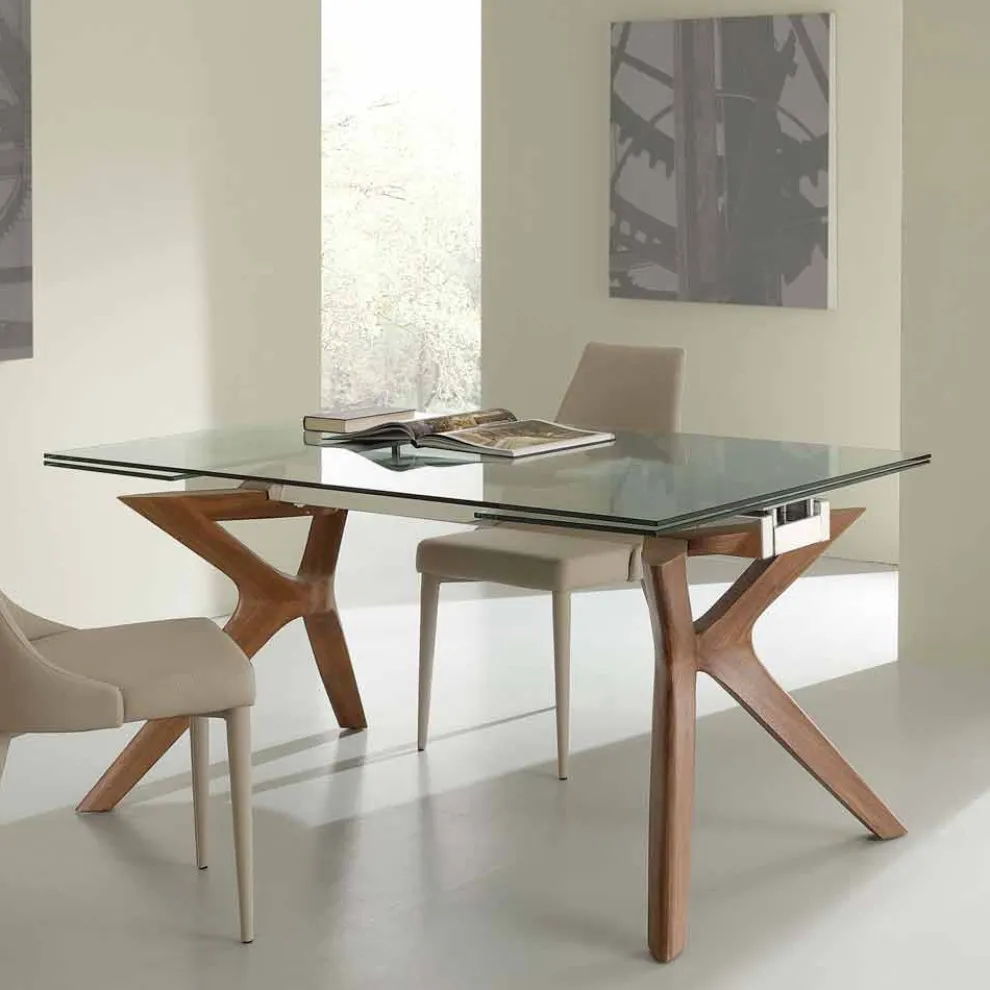 Tisch in modernem Design ausziehbar aus Stahl und Glas Kentucky