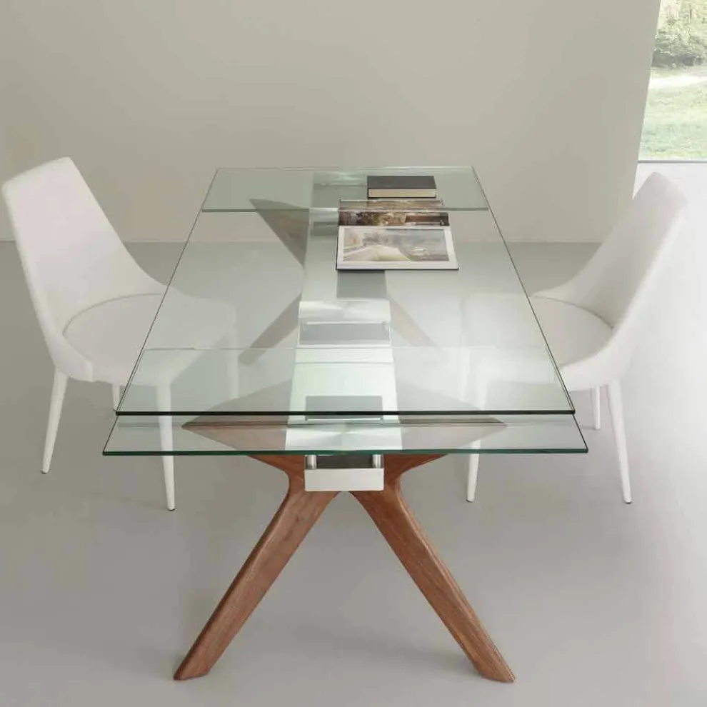 Tisch in modernem Design ausziehbar aus Stahl und Glas Kentucky