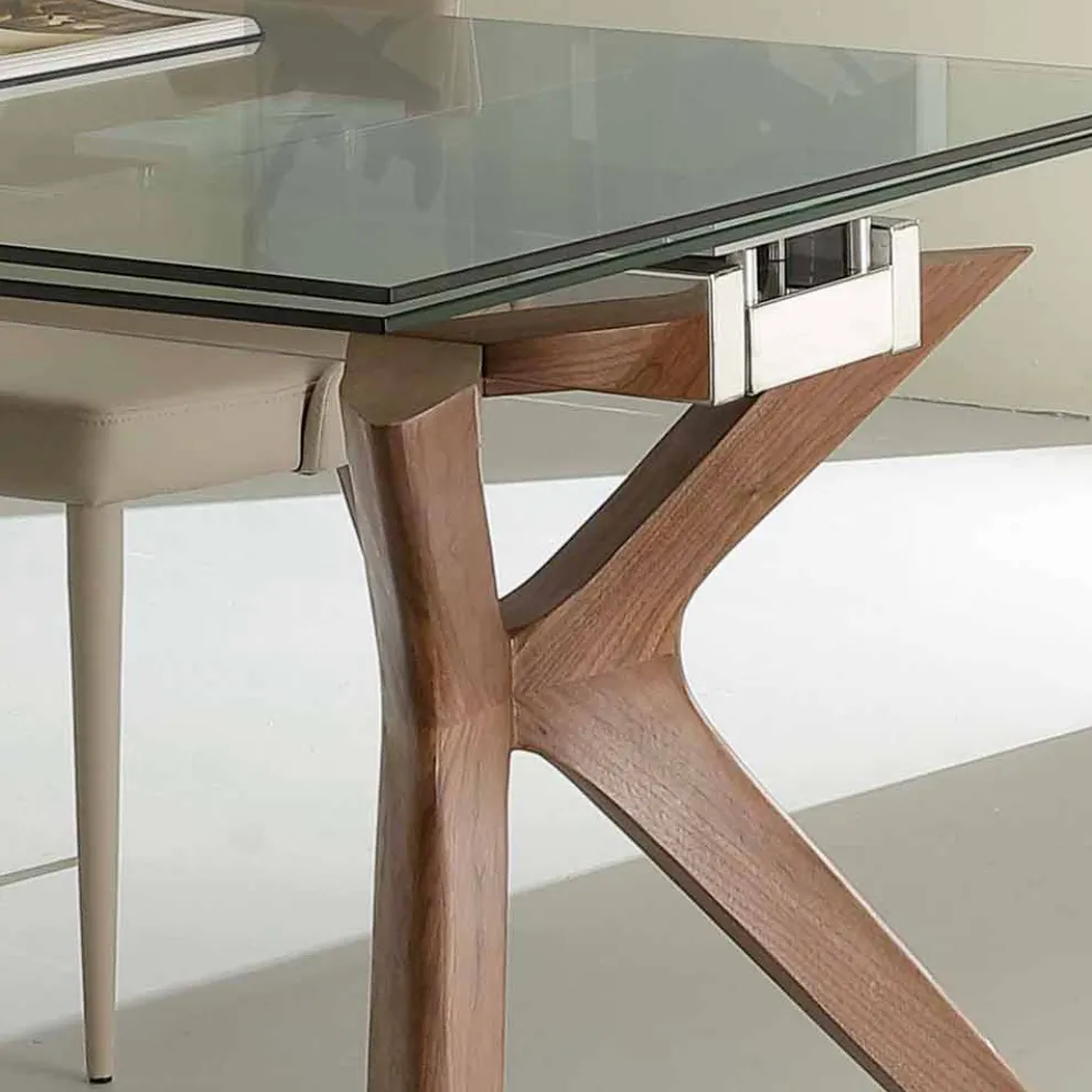 Tisch in modernem Design ausziehbar aus Stahl und Glas Kentucky