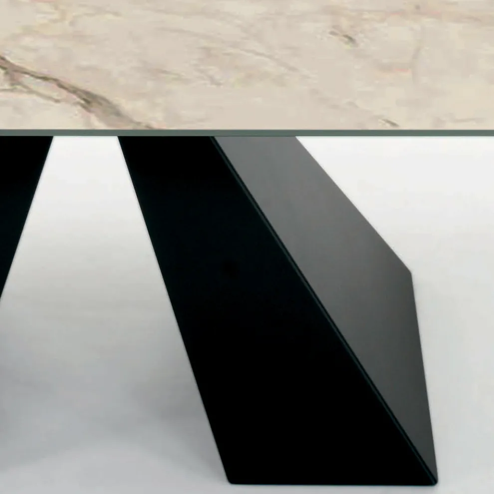 Tisch mit integrierten Verlängerungen aus Keramik und Stahl, hergestellt in Italien – Dalmata