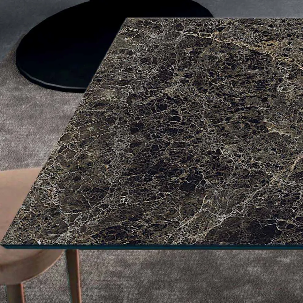 Tisch mit integrierten Verlängerungen aus Keramik und Stahl, hergestellt in Italien – Dalmata